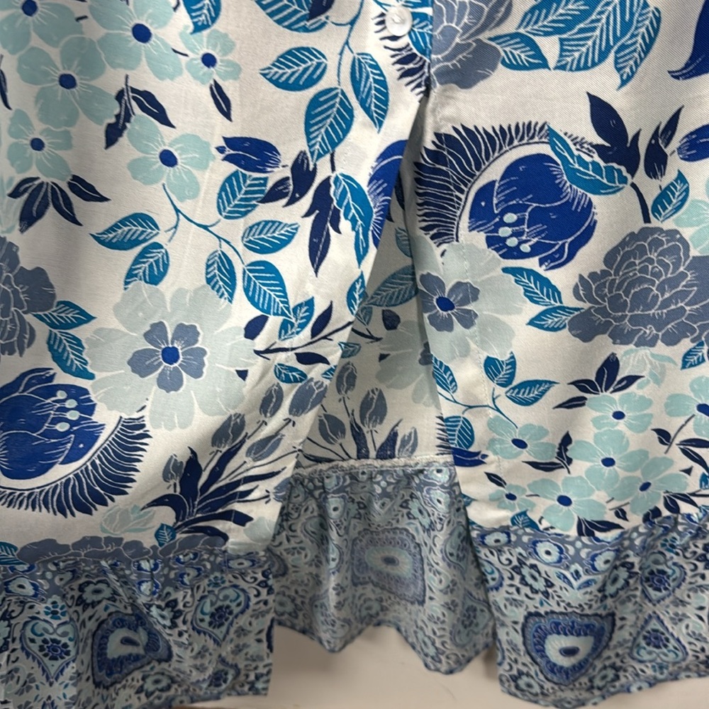 JAPNA SZ S NWT MAXI BUTTON UP  SLEEVELESS BLUE & WHITE FLORAL DRESS W/POCKETS - Picture 3 of 10